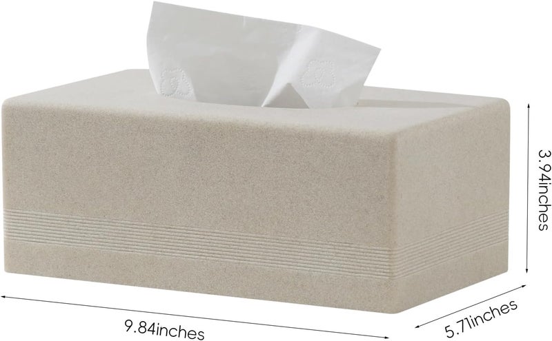 Haocoott Tissue Box Cover Rectangle, Resin Facial Tissues Holder Covers Rectangular Toilet Paper Holder Case Dispenser Home Decorative for Bathroom Kitchen Bedroom Living Room Office (Beige) - Image 3